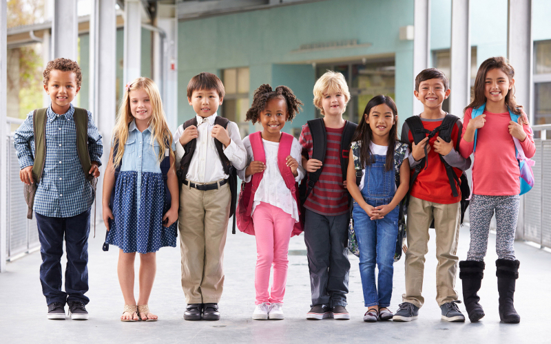 Group of elementary school students at school